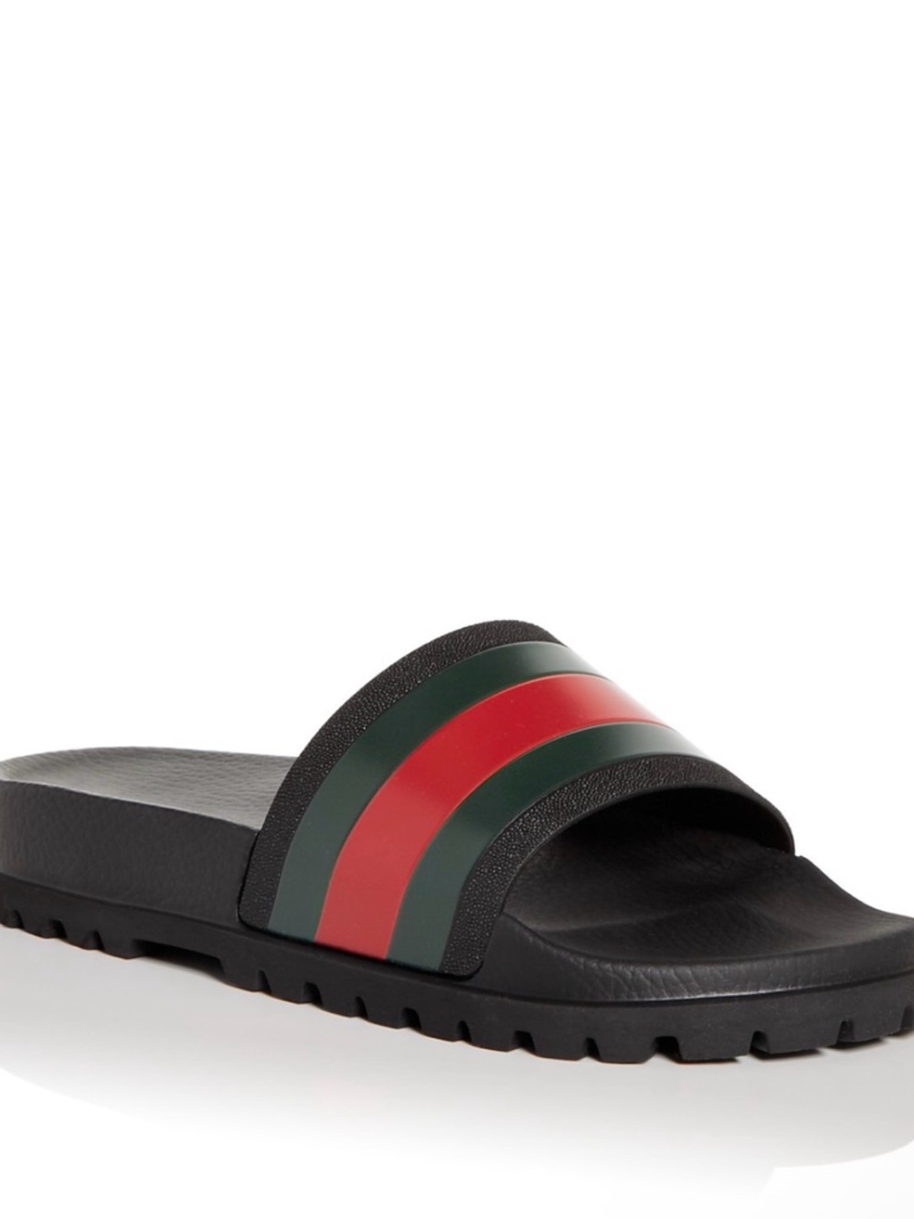 Gucci Black Slide Sandal with Green and Red Stripes